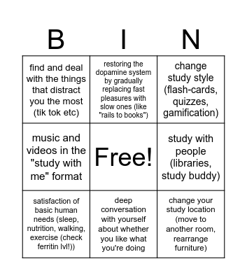 Study Bingo Card