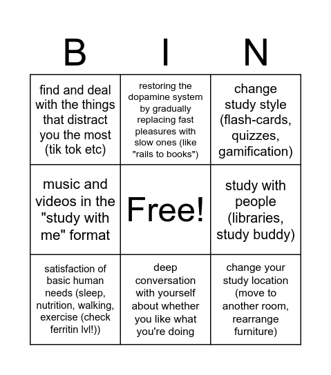 Study Bingo Card