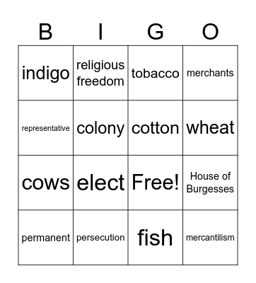 The 13 Colonies (intro) Bingo Card