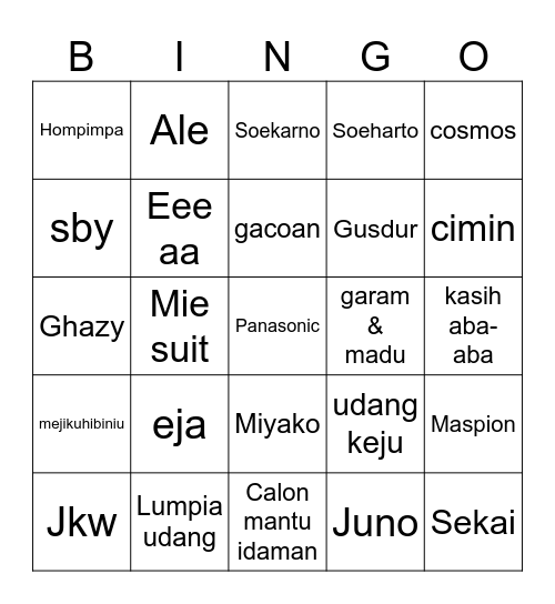 Una Bingo Card