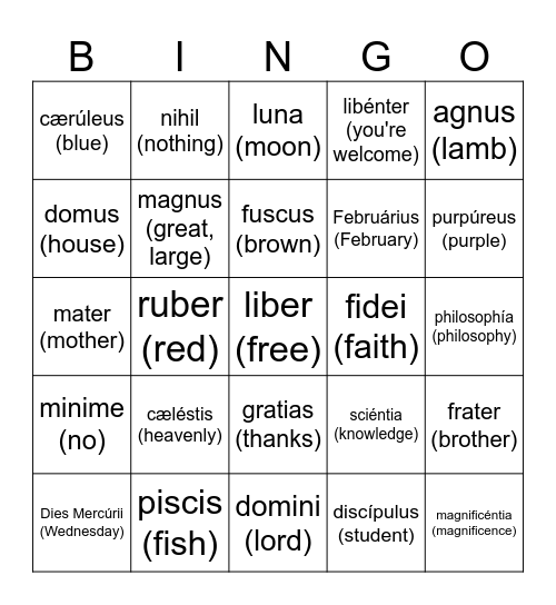 Untitled Bingo Card