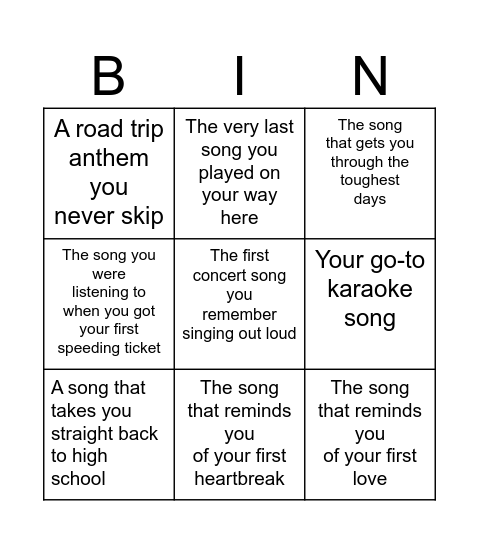 MUSIC Bingo Card