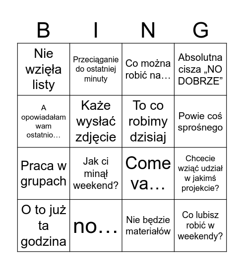 Szymura Bingo Card