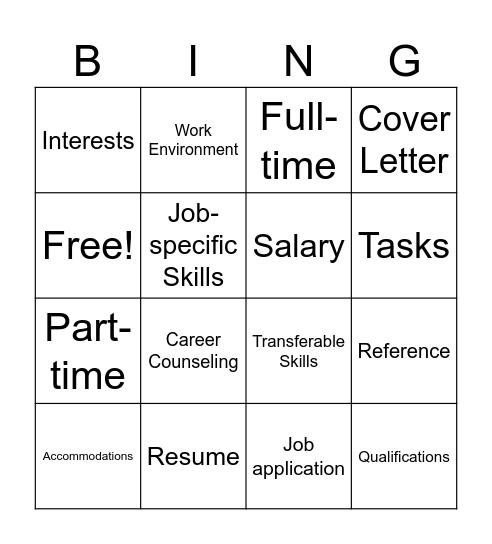 Career Vocabulary Bing(o) Bingo Card