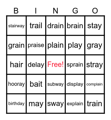 "ai" and "ay" Vowel Teams Bingo Card