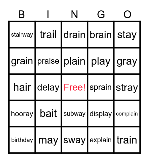 "ai" and "ay" Vowel Teams Bingo Card