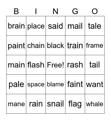 A-Consonant-E Long A Bingo Card