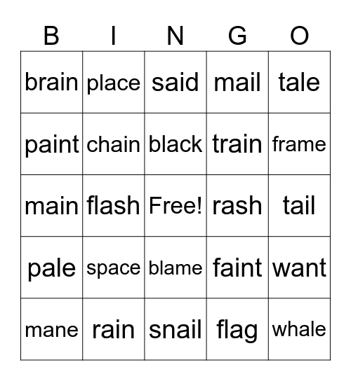 A-Consonant-E Long A Bingo Card