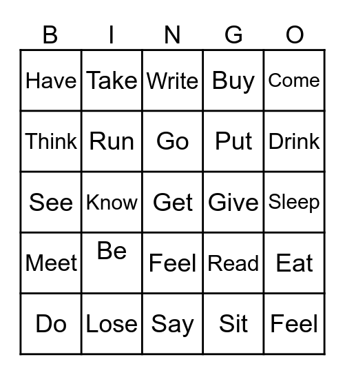 Irregular Verbs Bingo Card