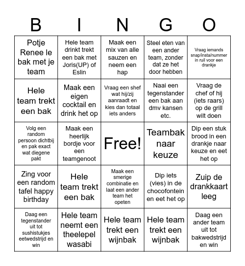 All You Can Eat & Drink Bingooooo Bingo Card