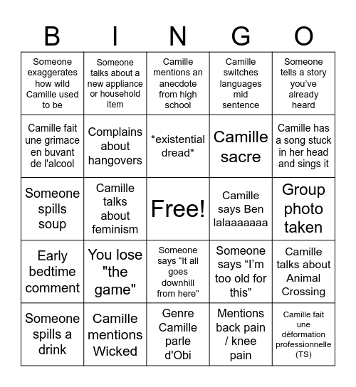 Camille's Birthday Bingo! Bingo Card