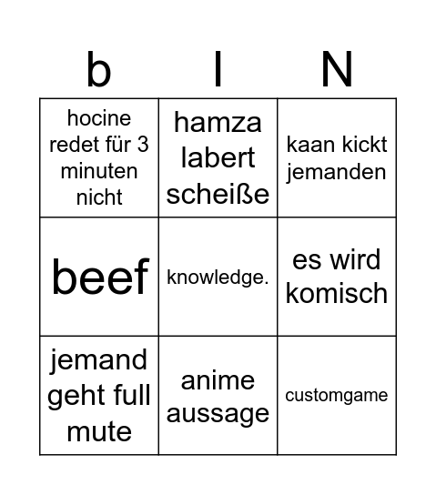 dc bingo Card