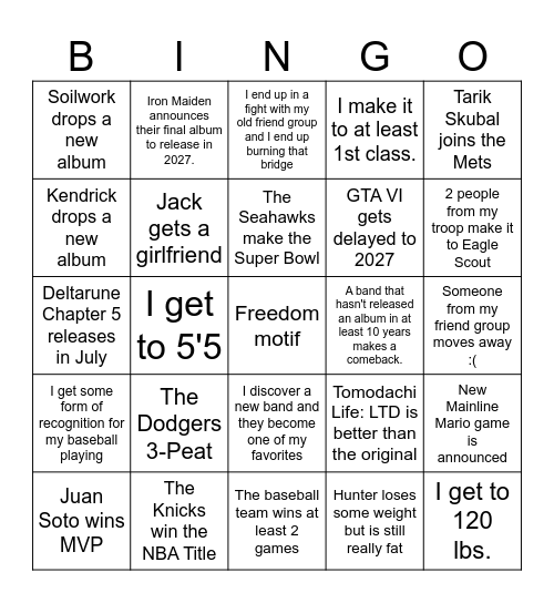 My 2026 Bingo Card Bingo Card