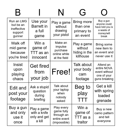 Brad Bingo Card