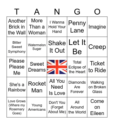The Brits Bingo Card