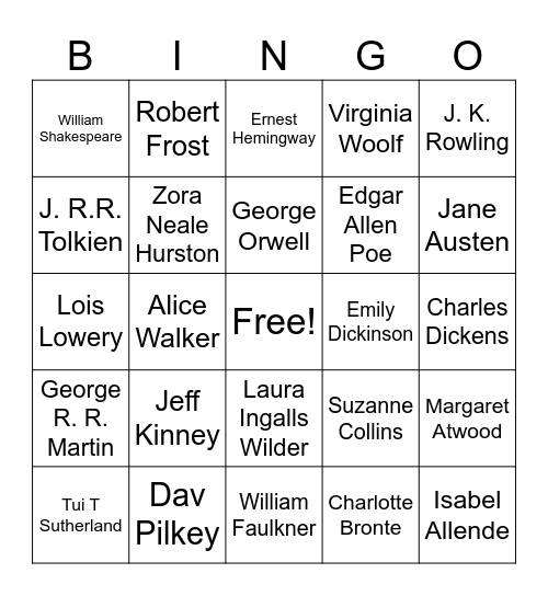 ABC (authors, books and culture) Bingo Card