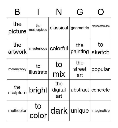 Kunst Bingo Card