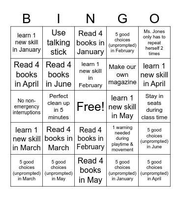 1st Grade 2026 Library Goals- Ms. Williams Bingo Card