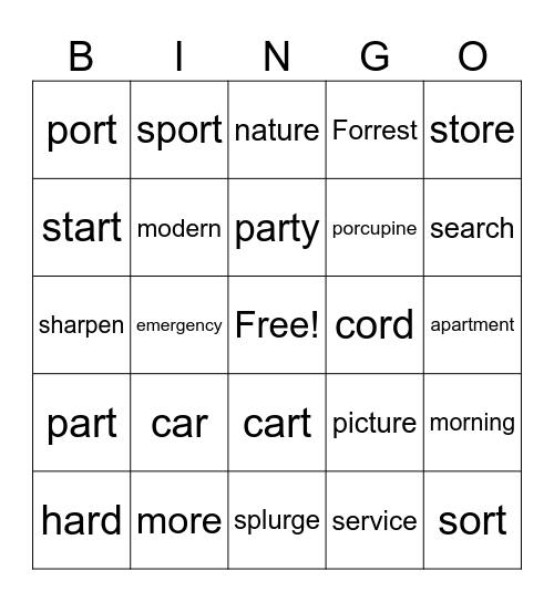 week 19 spelling bingo- Araiza Bingo Card