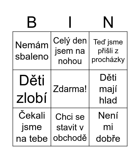 Proč není sbaleno? Bingo Card