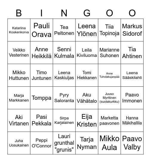 Lilun opettajii Bingo Card