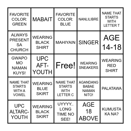 YOUTH ENCOUNTER 2026 Bingo Card