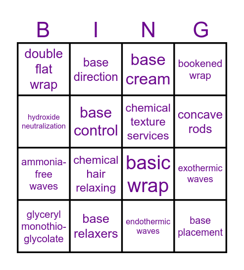 Chemical Textures Bingo Card