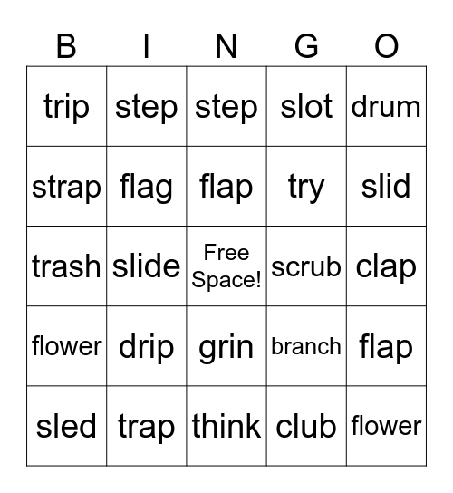 Spelling Word Bingo Card