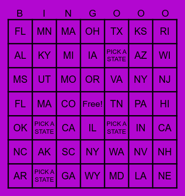 STATES Bingo Card