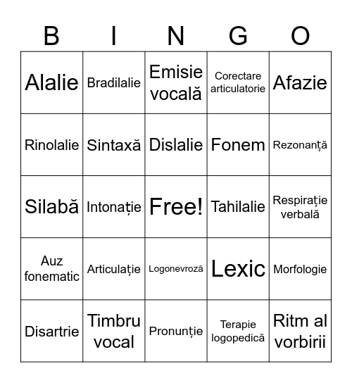 Termeni logopedici Bingo Card