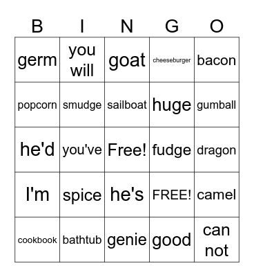 Phonics Patterns Bingo Card