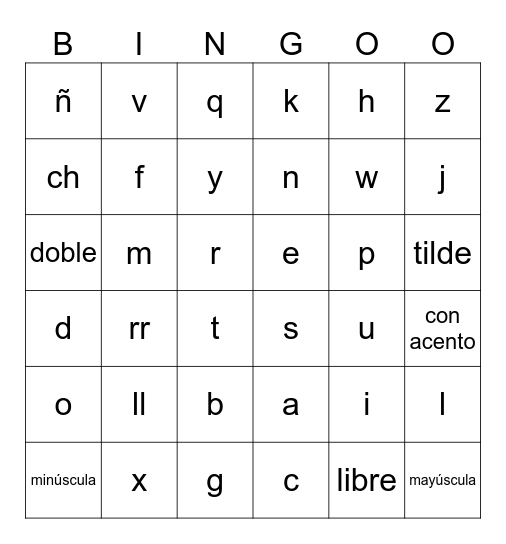 El Alfabeto Bingo Card
