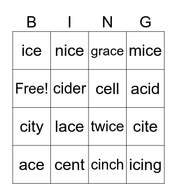 ce, ci Bingo Card