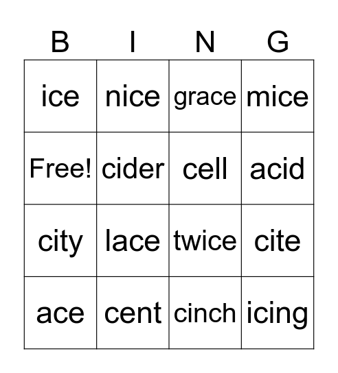 ce, ci Bingo Card