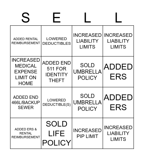 UPSELL BINGO Card