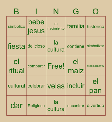 El Dia de la Candelaria y Los Tamales Bingo Card