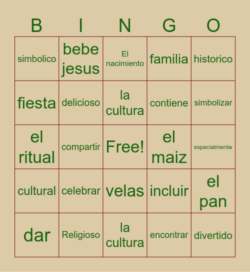El Dia de la Candelaria y Los Tamales Bingo Card