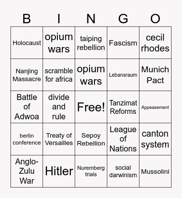Modern World History Q2 Review Bingo Card
