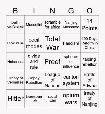Modern World History Q2 Review Bingo Card