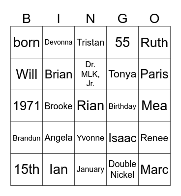 Angela, Angelica, & Angeline 55th Birthday Bingo Card