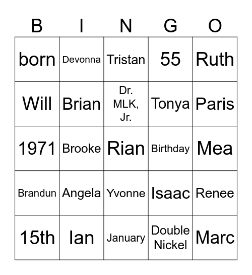 Angela, Angelica, & Angeline 55th Birthday Bingo Card
