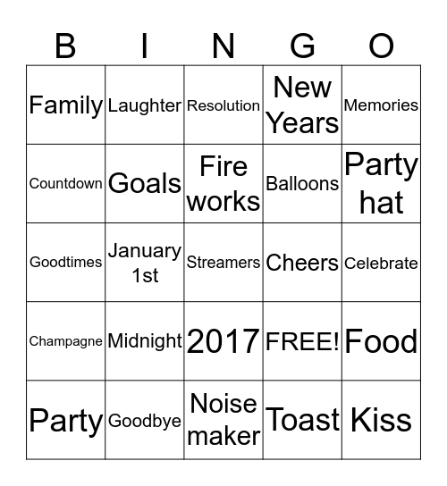 NEW YEAR'S BINGO Card