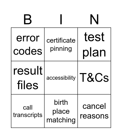 JPMC Bingo Card
