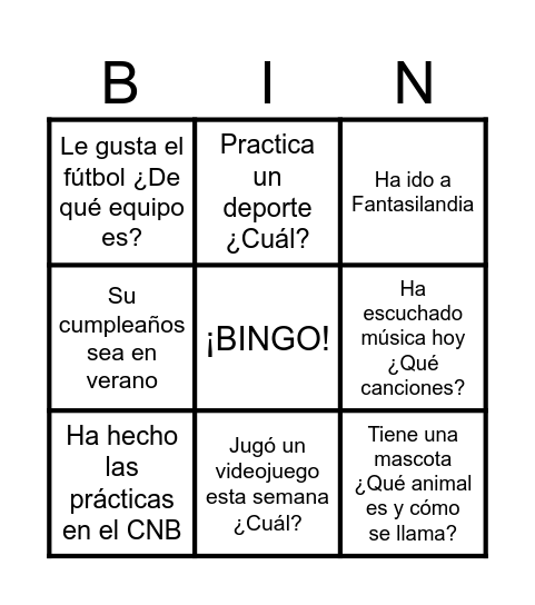 Bingo de personas Bingo Card