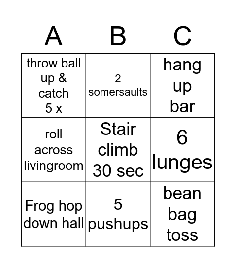 Fitness Fun Bingo Card