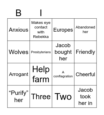 'A Mercy' BINGO Card