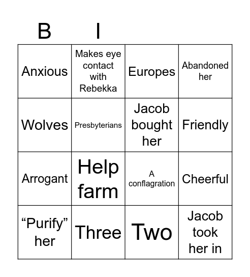'A Mercy' BINGO Card