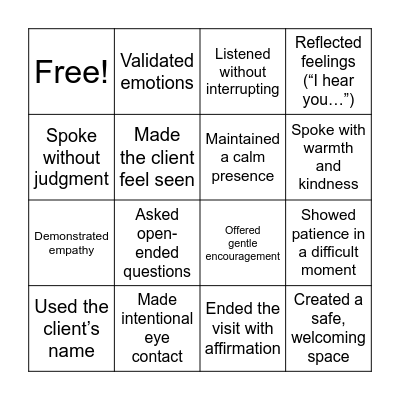 COMPASSION Bingo Card