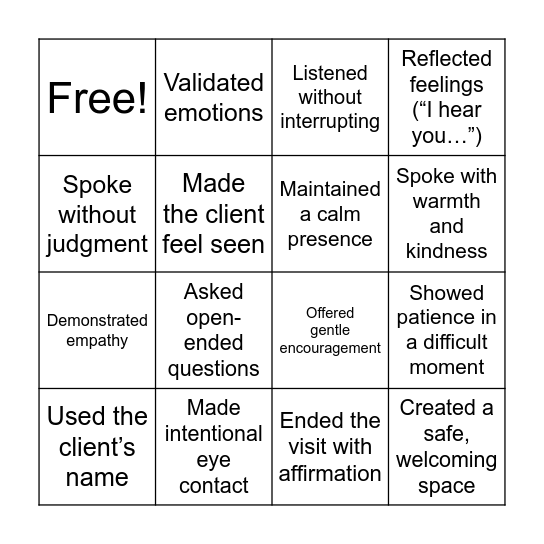 COMPASSION Bingo Card
