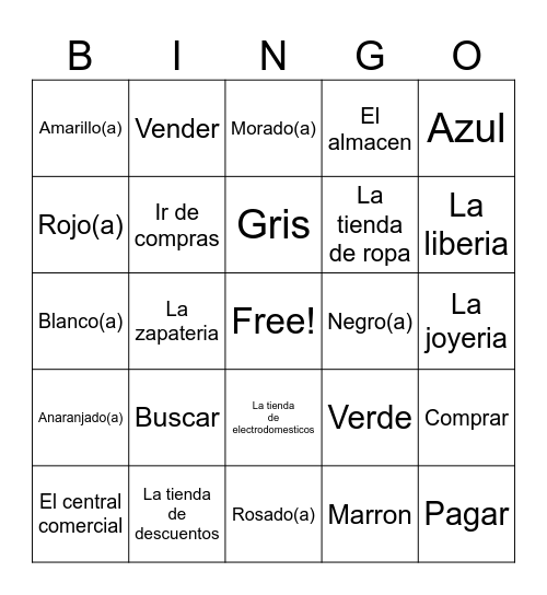 Recycled Vocabulary Bingo Card
